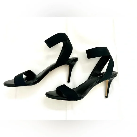 BCBGeneration BG-Halo Black Textile Ankle Strap Leather Heel Dress Sandala Sz 10 - Picture 8 of 14